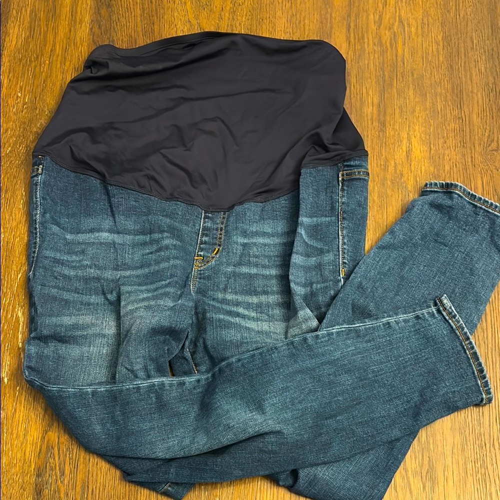 JCrew Maternity jeans with blue waist band. High in the front. Size 32